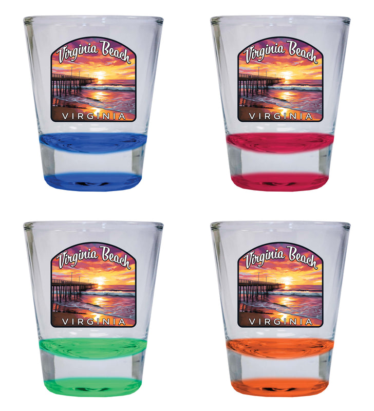 Virginia Beach Viginia Design A Souvenir 2 Ounce Shot Glass Round 4-Pack Multicolor