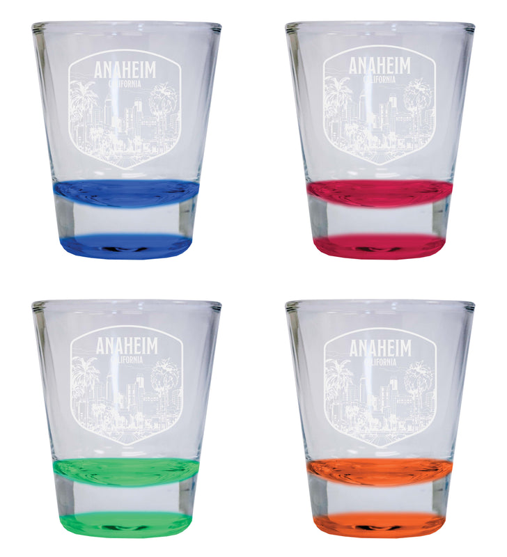 Anaheim California Souvenir 2 Ounce Engraved Shot Glass Round 4-Pack Multicolor