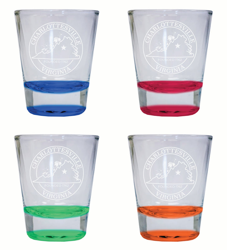 Charlottesville Virginia Souvenir 2 Ounce Engraved Shot Glass Round 4-Pack Multicolor