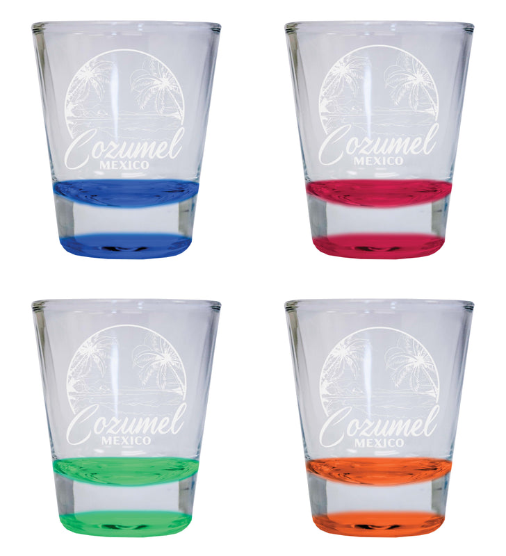Cozumel Mexico Souvenir 2 Ounce Engraved Shot Glass Round 4-Pack Multicolor