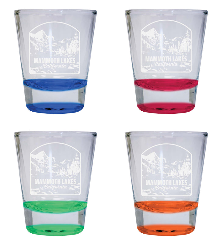 Mammoth Lakes California Souvenir 2 Ounce Engraved Shot Glass Round 4-Pack Multicolor
