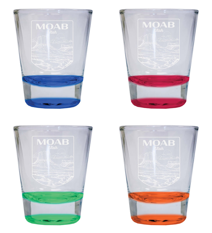 Moab Utah Souvenir 2 Ounce Engraved Shot Glass Round 4-Pack Multicolor