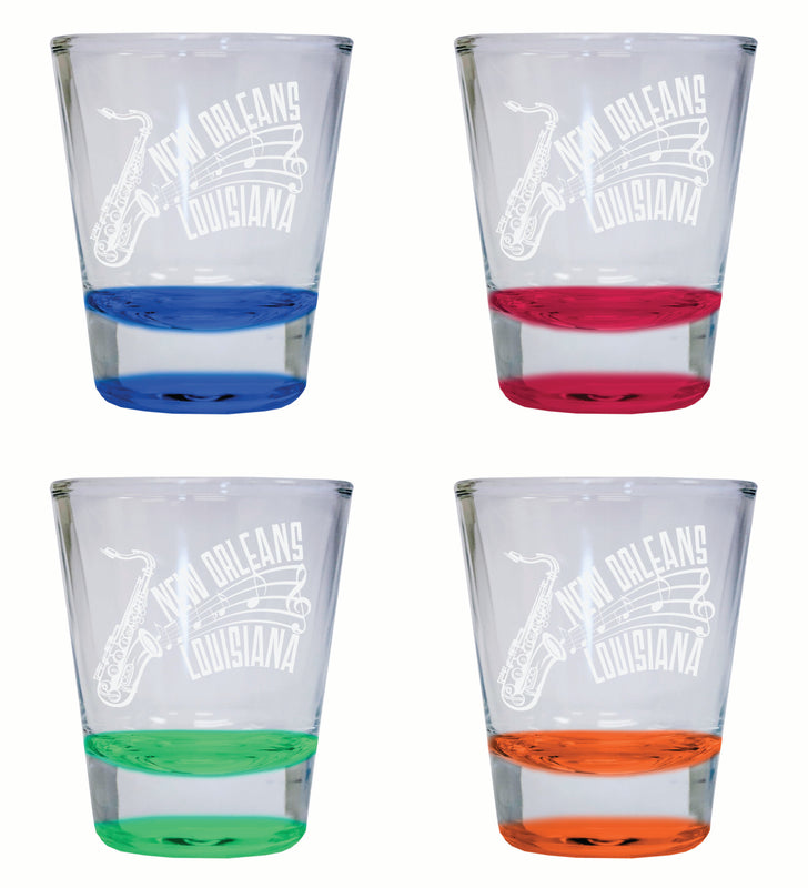 New Orleans Louisiana Souvenir 2 Ounce Engraved Shot Glass Round 4-Pack Multicolor