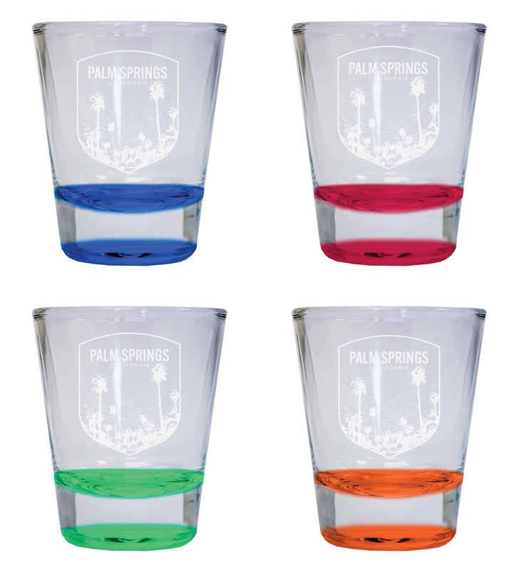 Palm Springs California Souvenir 2 Ounce Engraved Shot Glass Round 4-Pack Multicolor