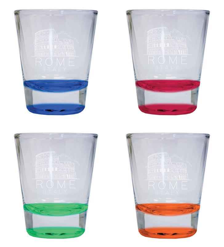 Rome Italy Souvenir 2 Ounce Engraved Shot Glass Round 4-Pack Multicolor