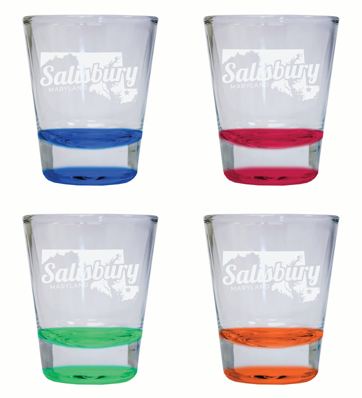 Salisbury Maryland Souvenir 2 Ounce Engraved Shot Glass Round 4-Pack Multicolor