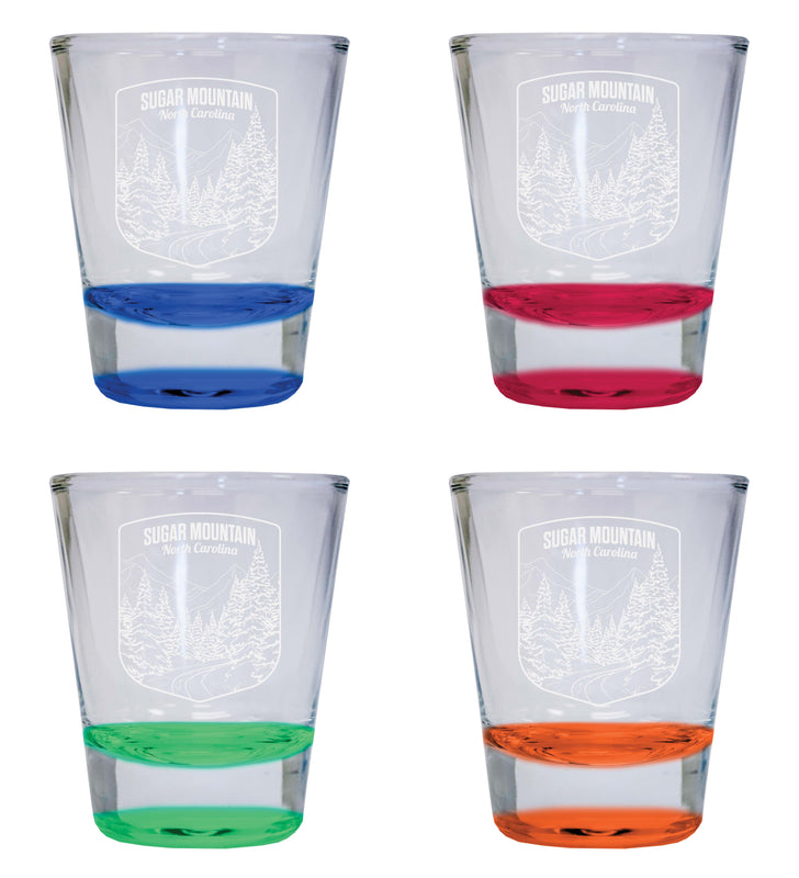 Sugar Mountain North Carolina Souvenir 2 Ounce Engraved Shot Glass Round 4-Pack Multicolor
