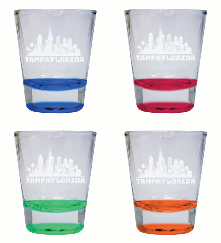 Tampa Florida Souvenir 2 Ounce Engraved Shot Glass Round 4-Pack Multicolor