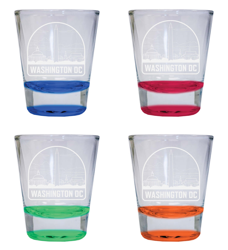 Washington DC Souvenir 2 Ounce Engraved Shot Glass Round 4-Pack Multicolor
