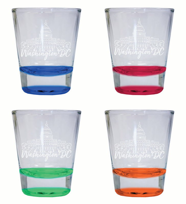 Washington DC Engraving2 Souvenir 2 Ounce Engraved Shot Glass Round 4-Pack Multicolor