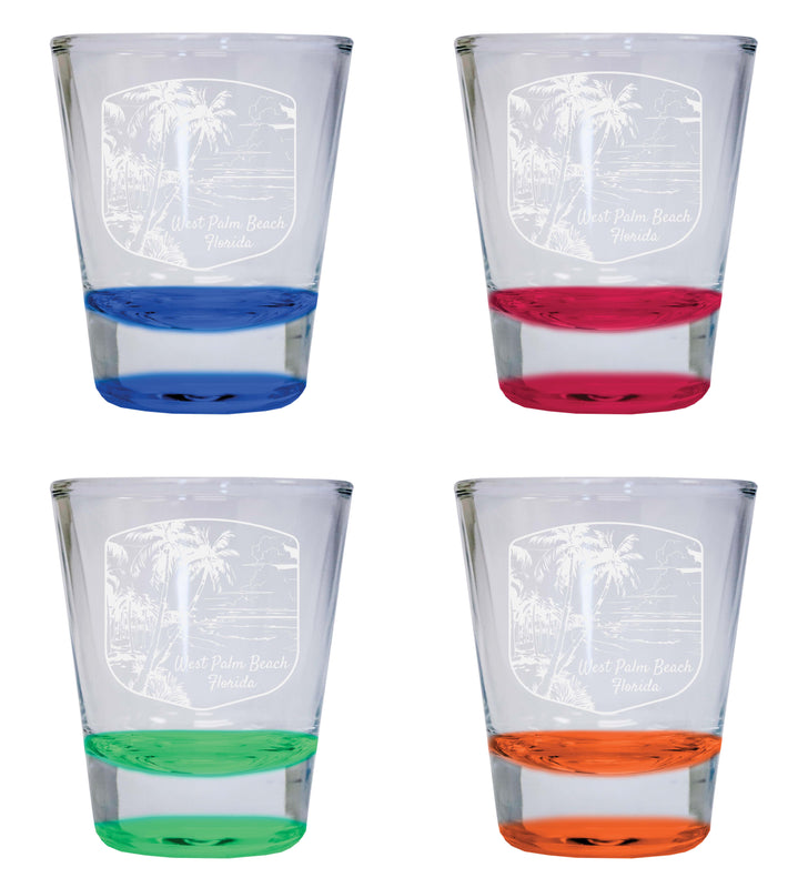 West Palm Beach Souvenir 2 Ounce Engraved Shot Glass Round 4-Pack Multicolor