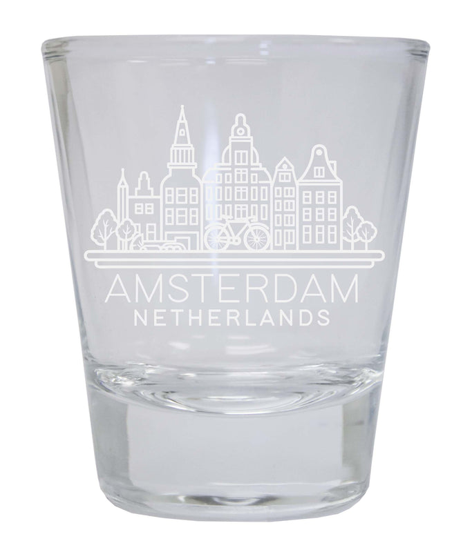 Amsterdam Netherlands Souvenir 2 Ounce Engraved Shot Glass Round Clear Single Unit