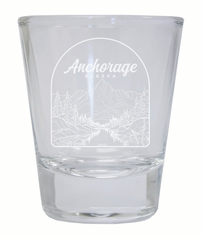 Anchorage Alaska Souvenir 2 Ounce Engraved Shot Glass Round Clear 4-Pack