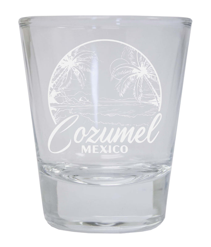Cozumel Mexico Souvenir 2 Ounce Engraved Shot Glass Round Clear 4-Pack