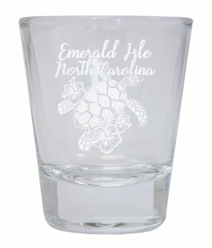 Emerald Isle North Carolina Souvenir 2 Ounce Engraved Shot Glass Round Clear 2-Pack