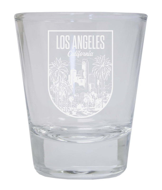 Los Angeles California Engraving 2 Souvenir 2 Ounce Engraved Shot Glass Round Clear 2-Pack