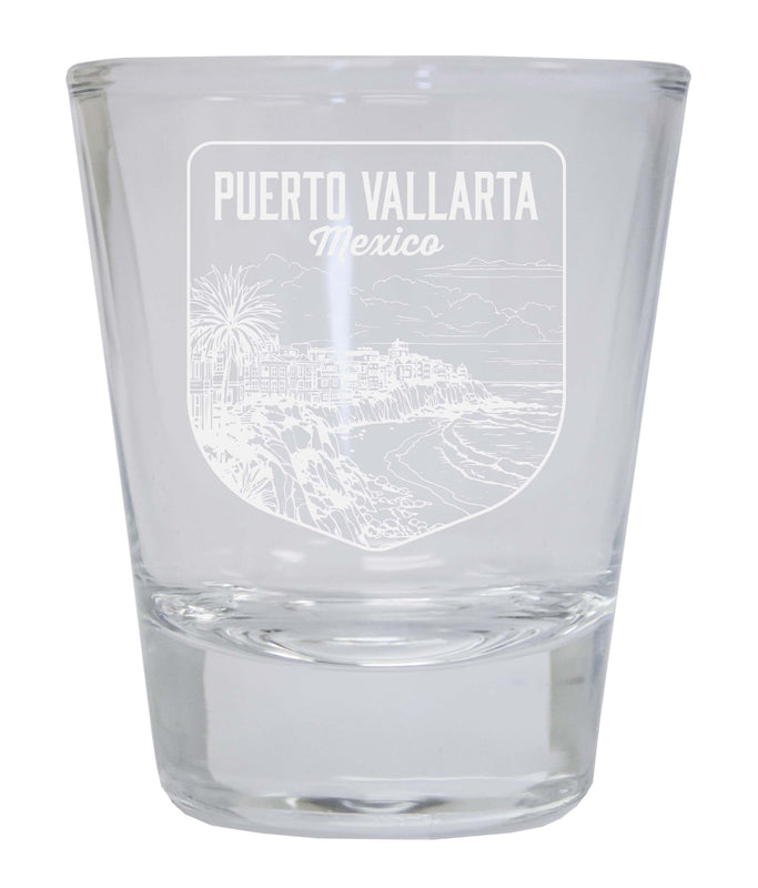 Puerto Vallarta Mexico Souvenir 2 Ounce Engraved Shot Glass Round Clear 2-Pack