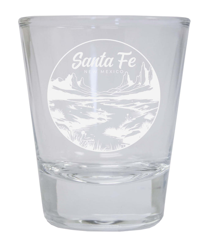 Santa Fe New Mexico Souvenir 2 Ounce Engraved Shot Glass Round Clear Single Unit