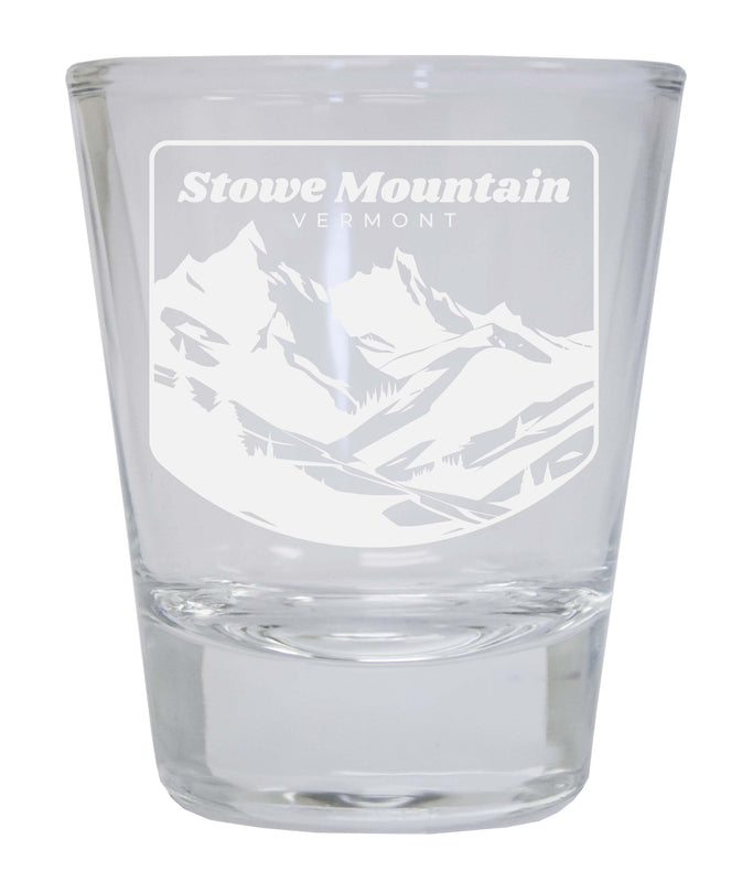 Stowe Mountain Vermont Souvenir 2 Ounce Engraved Shot Glass Round Clear 2-Pack