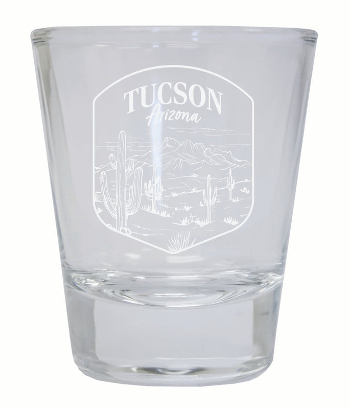 Tucson Arizona Souvenir 2 Ounce Engraved Shot Glass Round Clear Single Unit