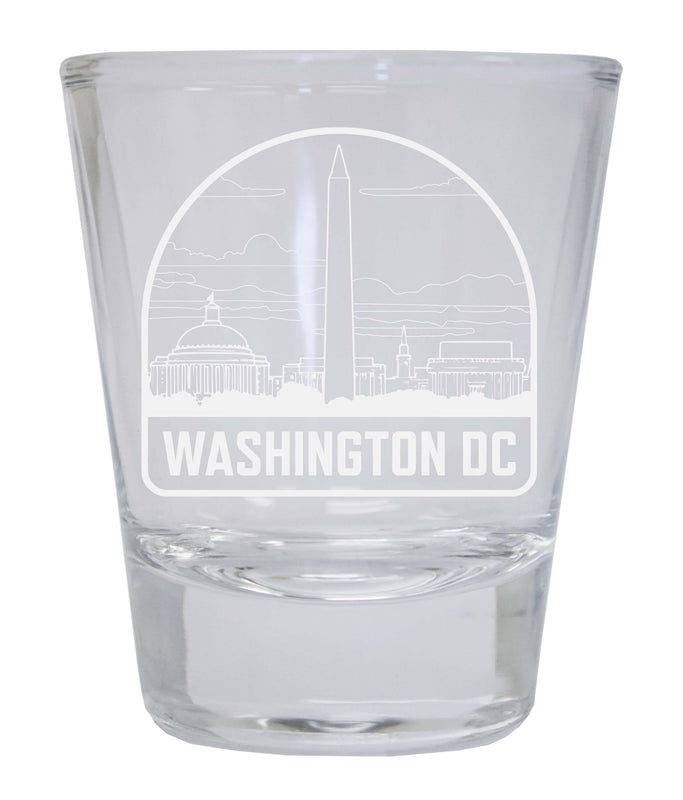 Washington DC Souvenir 2 Ounce Engraved Shot Glass Round Clear 4-Pack