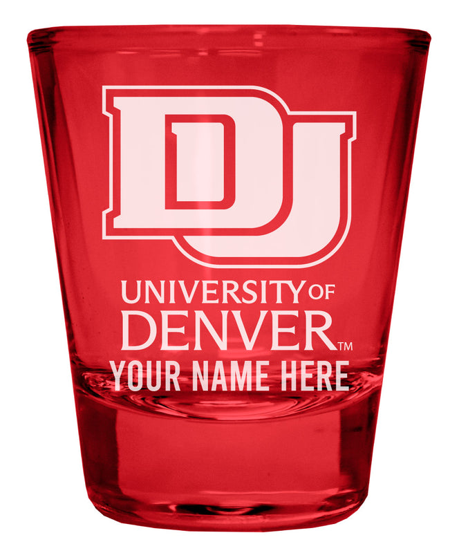 University of Denver Pioneers Customizable Engraved Full Color 2oz Shot Glass Red Officially Licensed Collegiate Product 4-Pack
