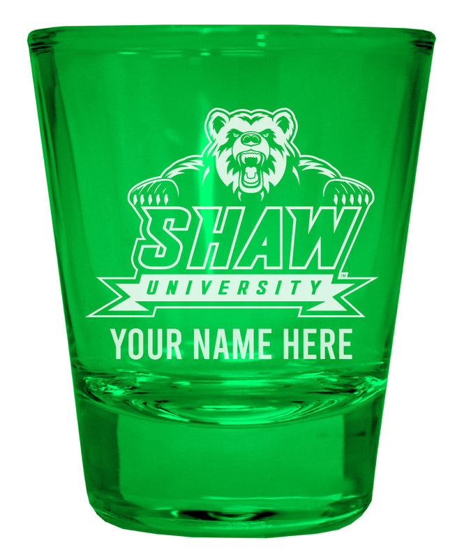 Shaw University Bears Customizable Engraved Full Color 2oz Shot Glass Green Officially Licensed Collegiate Product 4-Pack