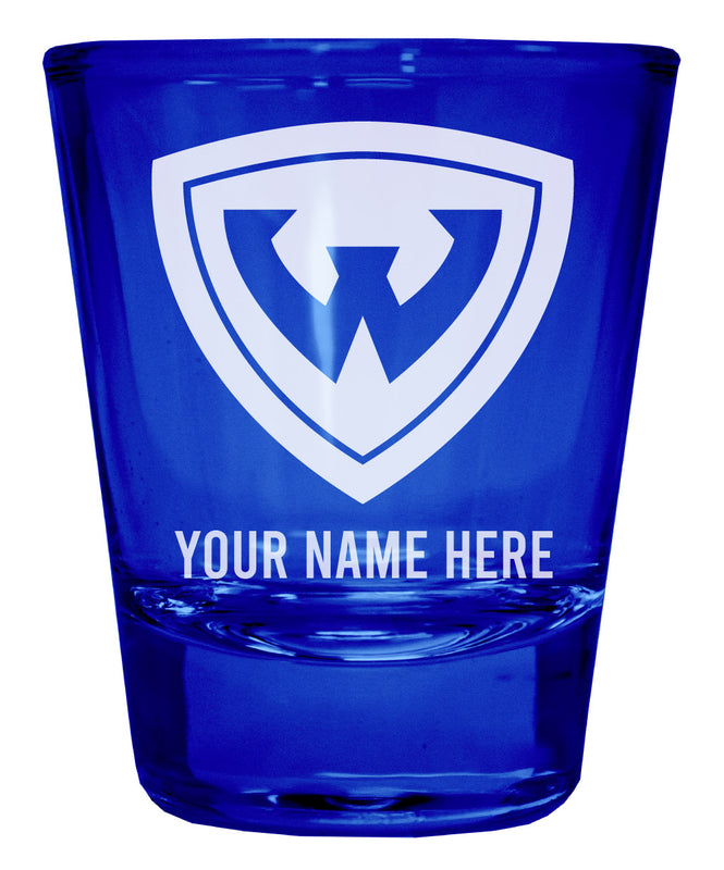 Wayne State Customizable Engraved Full Color 2oz Shot Glass Blue Officially Licensed Collegiate Product 4-Pack