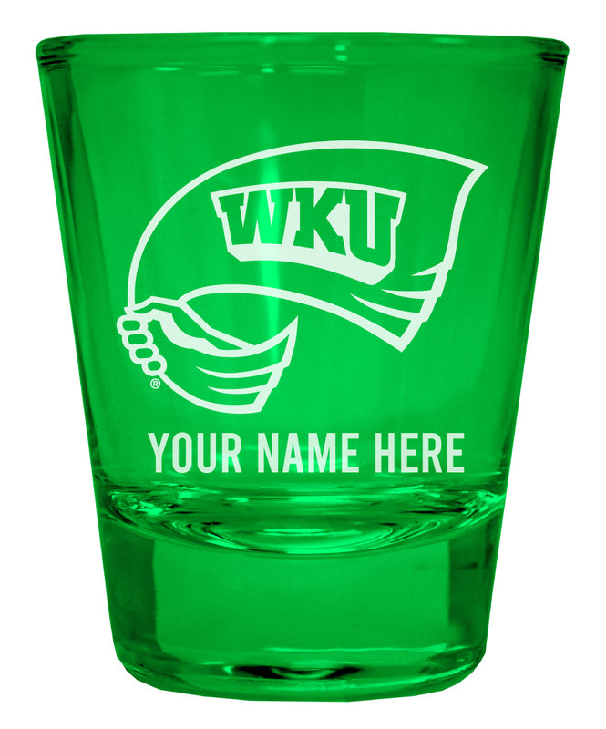 Western Kentucky Hilltoppers Customizable Engraved Full Color 2oz Shot Glass Green Officially Licensed Collegiate Product Single