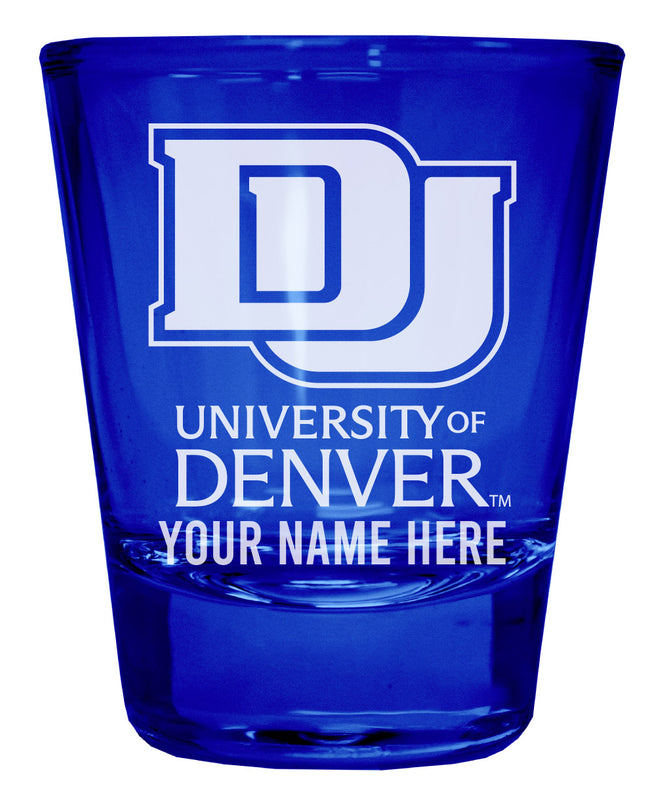 University of Denver Pioneers Officially Licensed Personalized Engraved Full Color 2 oz Shot Glass Blue