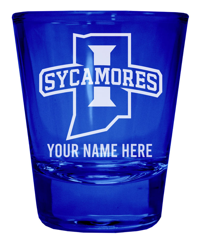 Indiana State University Officially Licensed Personalized Engraved Full Color 2 oz Shot Glass Blue