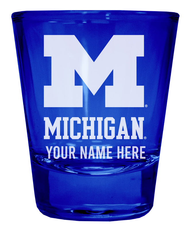 Michigan Wolverines Officially Licensed Personalized Engraved Full Color 2 oz Shot Glass Blue