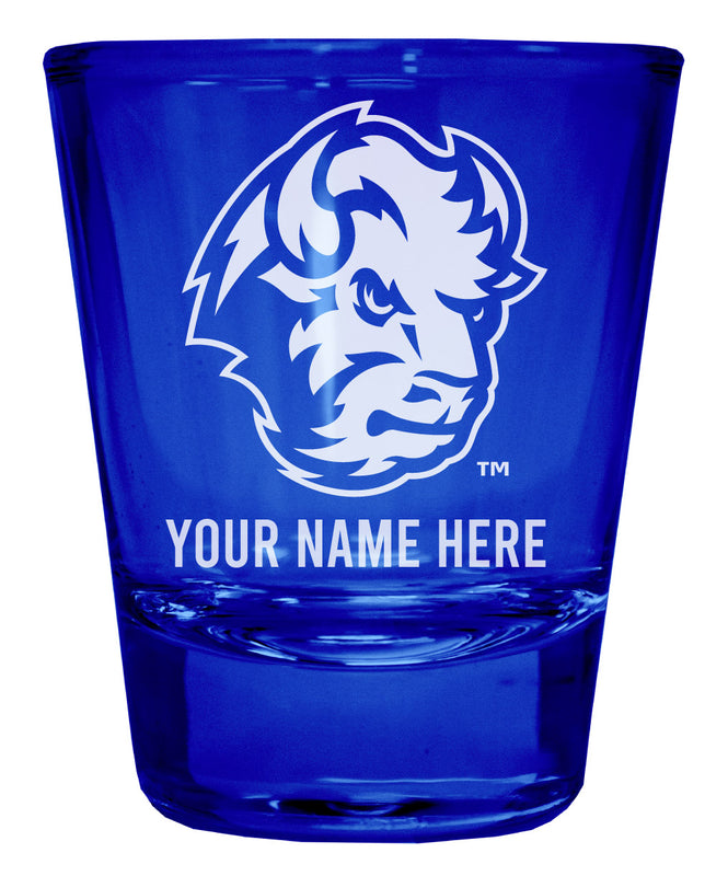 North Dakota State Bison Officially Licensed Personalized Engraved Full Color 2 oz Shot Glass Blue