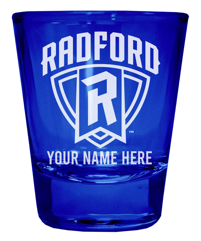 Radford University Highlanders Officially Licensed Personalized Engraved Full Color 2 oz Shot Glass Blue