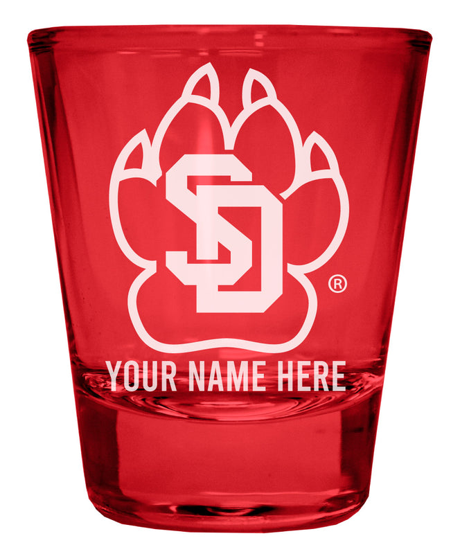 South Dakota Coyotes Officially Licensed Personalized Engraved Full Color 2 oz Shot Glass Red