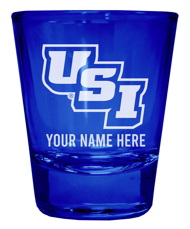 University of Southern Indiana Officially Licensed Personalized Engraved Full Color 2 oz Shot Glass Blue