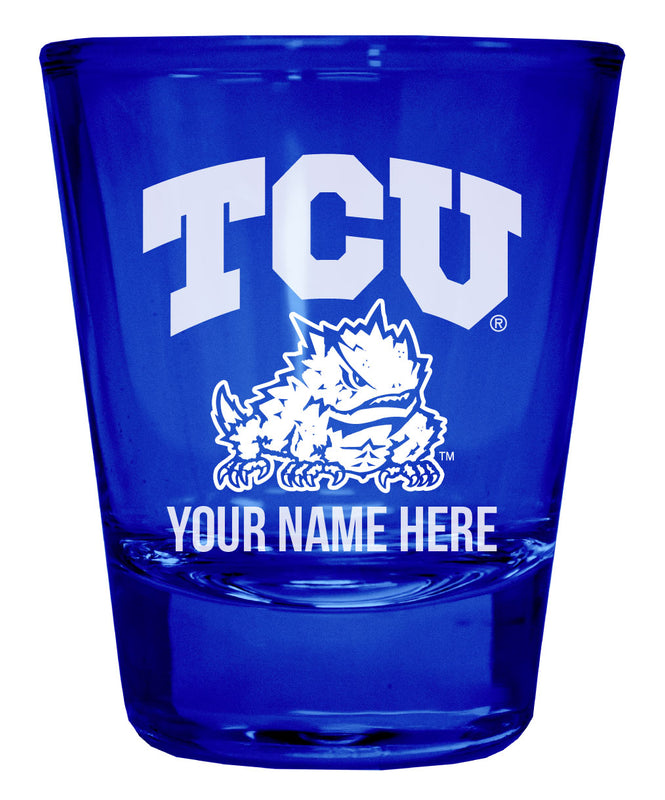 Texas Christian University Officially Licensed Personalized Engraved Full Color 2 oz Shot Glass Blue