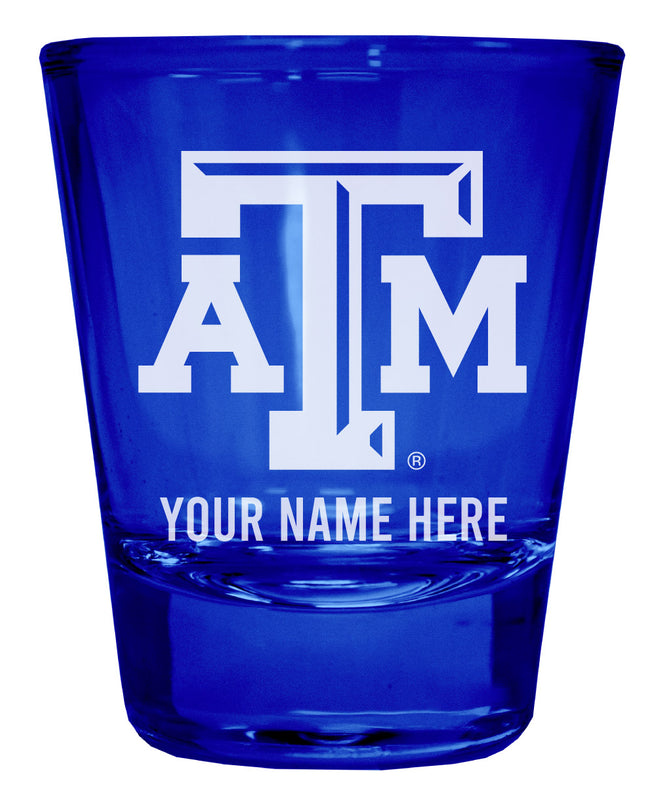 Texas A&M Aggies Officially Licensed Personalized Engraved Full Color 2 oz Shot Glass Blue