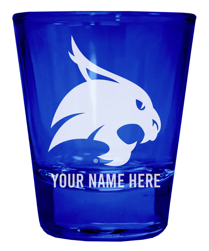 Texas State Bobcats Officially Licensed Personalized Engraved Full Color 2 oz Shot Glass Blue