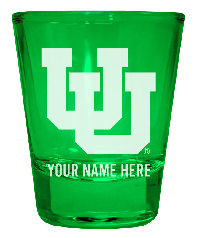 Utah Utes Officially Licensed Personalized Engraved Full Color 2 oz Shot Glass Green