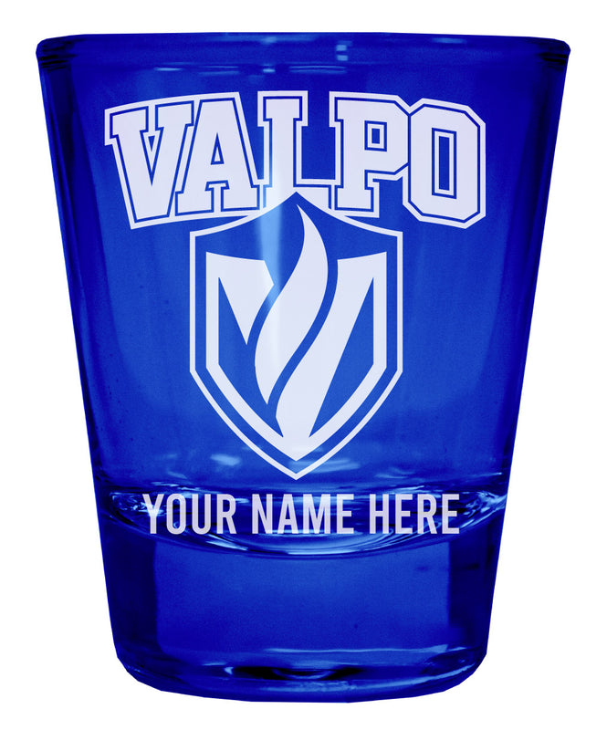 Valparaiso University Officially Licensed Personalized Engraved Full Color 2 oz Shot Glass Blue