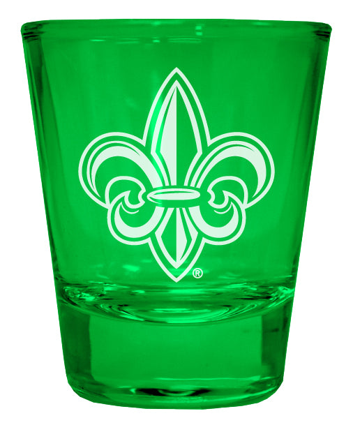 Louisiana at Lafayette Ragin' Cajuns Engraved Full Color 2oz Shot Glass Green Officially Licensed Collegiate Product 4-Pack