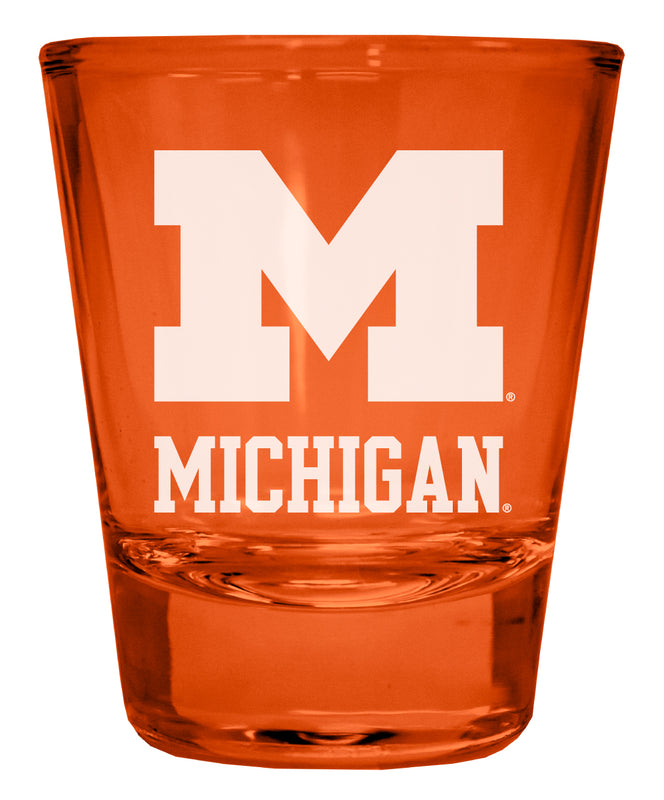 Michigan Wolverines Engraved Full Color 2oz Shot Glass Orange Officially Licensed Collegiate Product 2-Pack