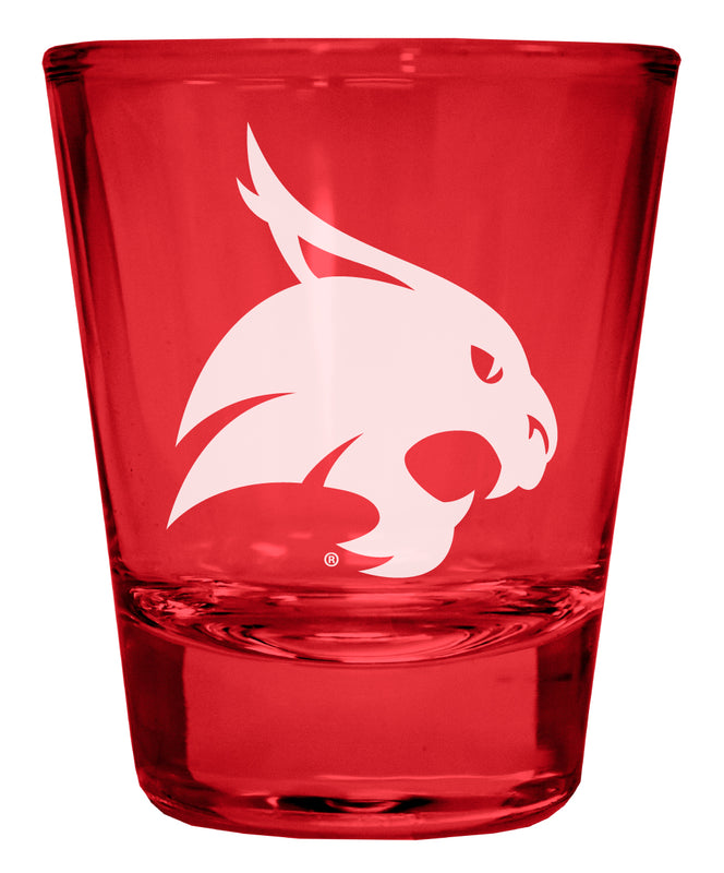 Texas State Bobcats Engraved Full Color 2oz Shot Glass Red Officially Licensed Collegiate Product Single