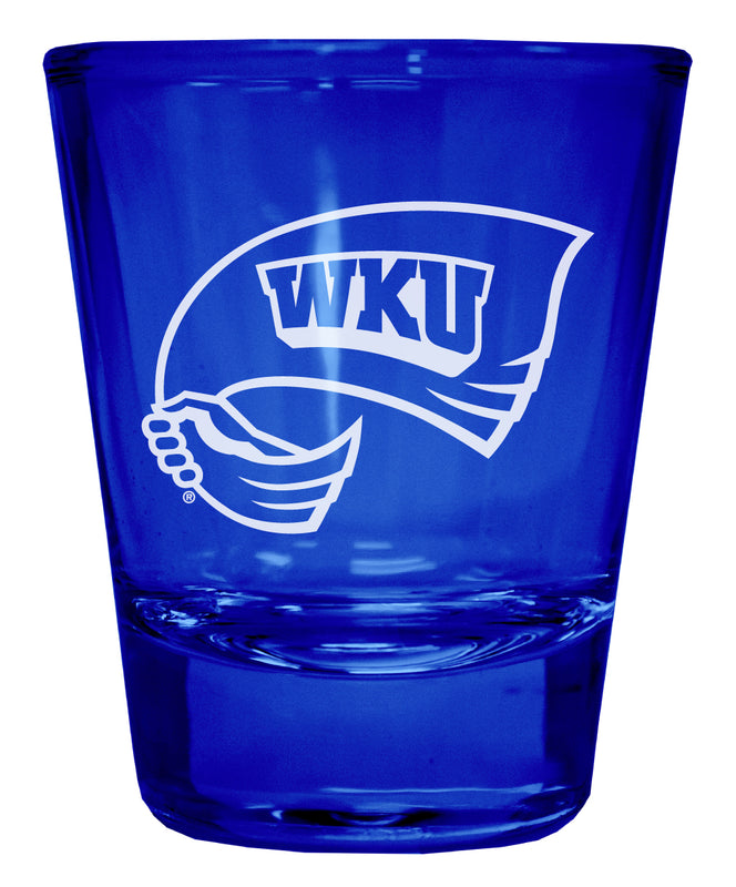 Western Kentucky Hilltoppers Engraved Full Color 2oz Shot Glass Blue Officially Licensed Collegiate Product 2-Pack