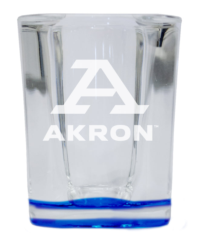 Akron Zips 2 Ounce Engraved Shot Glass Square Blue Base Officially Licensed Collegiate Product Single Unit