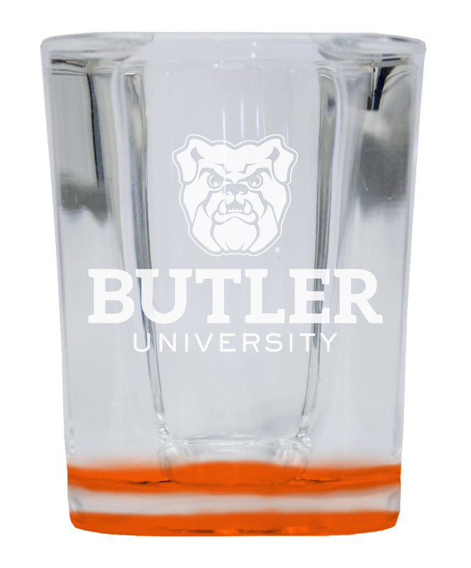 Butler Bulldogs 2 Ounce Engraved Shot Glass Square Orange Base Officially Licensed Collegiate Product 4-Pack