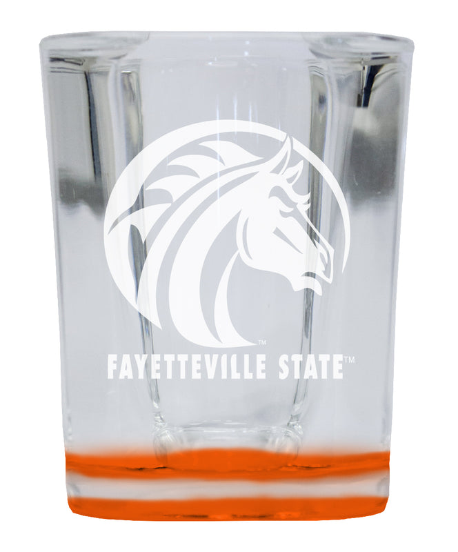 Fayetteville State University 2 Ounce Engraved Shot Glass Square Orange Base Officially Licensed Collegiate Product 2-Pack