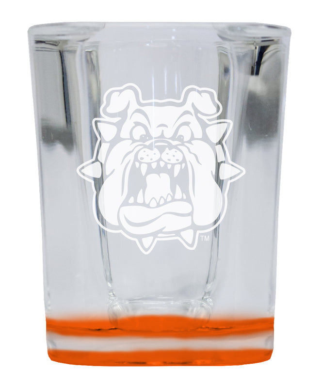 Fresno State Bulldogs 2 Ounce Engraved Shot Glass Square Orange Base Officially Licensed Collegiate Product 4-Pack