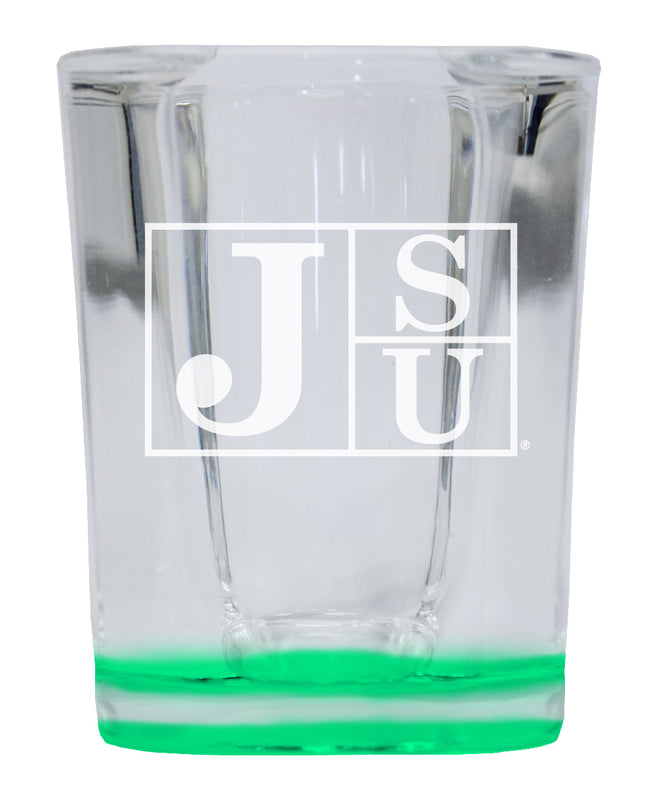 Jackson State University 2 Ounce Engraved Shot Glass Square Green Base Officially Licensed Collegiate Product 4-Pack